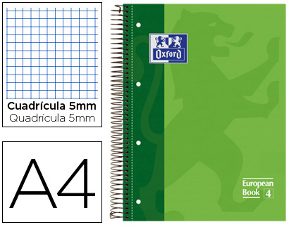 Bloc espiral Oxford Book1 A4 80h micro c/5mm. tapa extradura verde